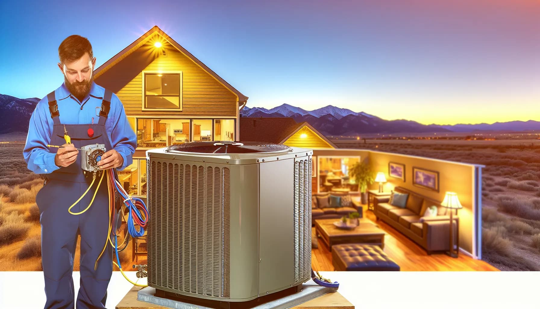 Technician adjusting HVAC system for energy efficiency