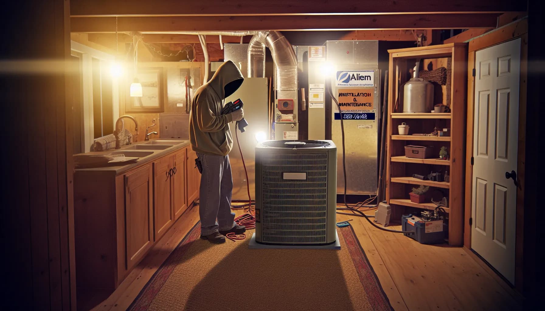 Technician performing HVAC maintenance in a Colorado home