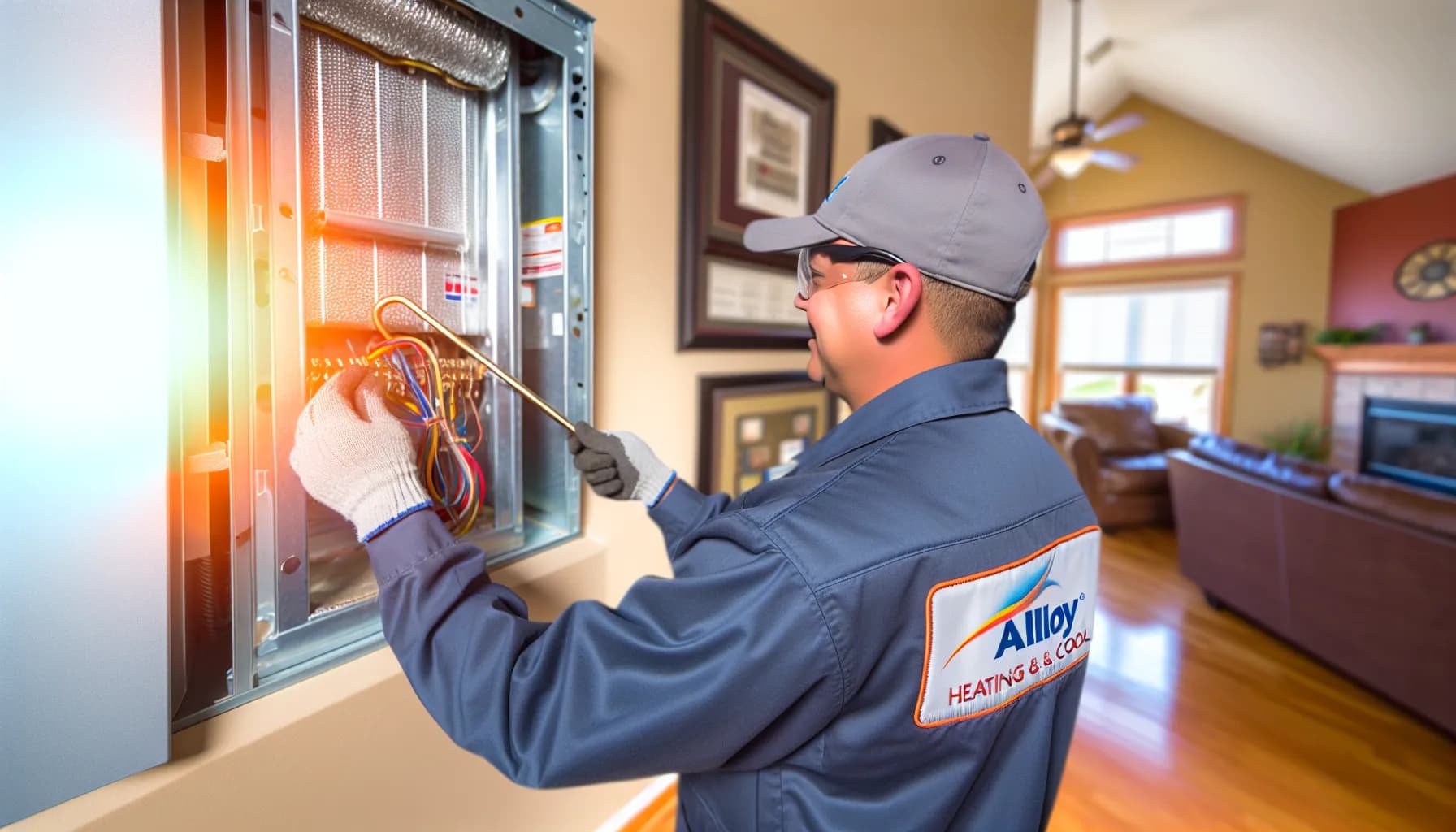 Technician repairing central heating system in Colorado home