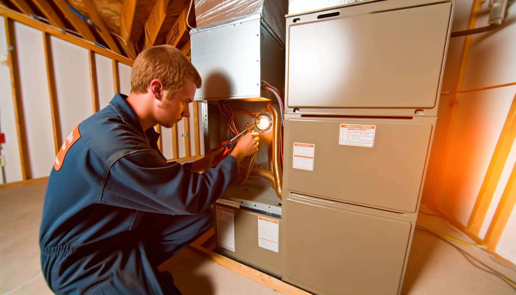 Technician performing HVAC maintenance in a Colorado home