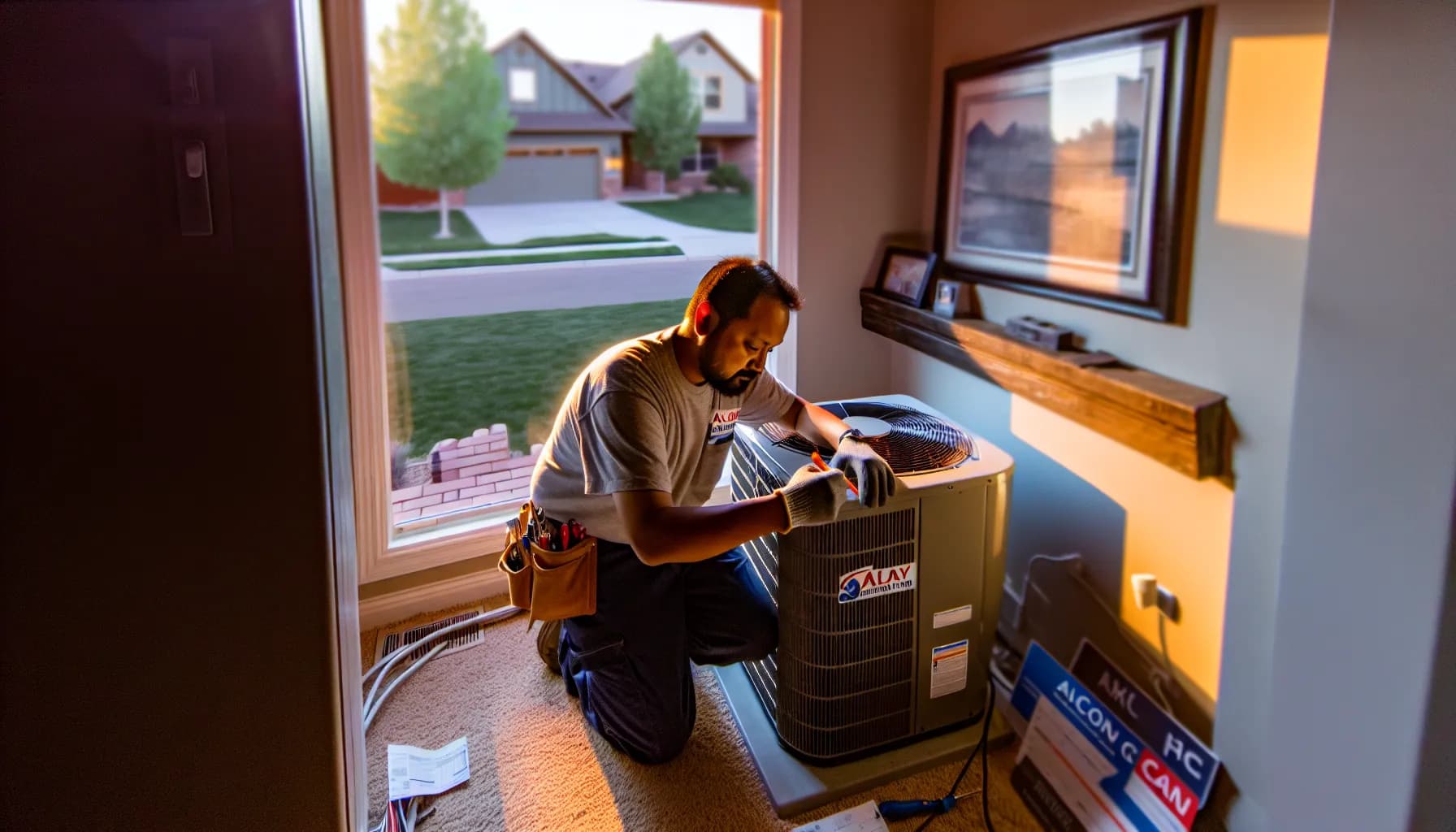 Technician installing a modern HVAC system in a Colorado Springs home