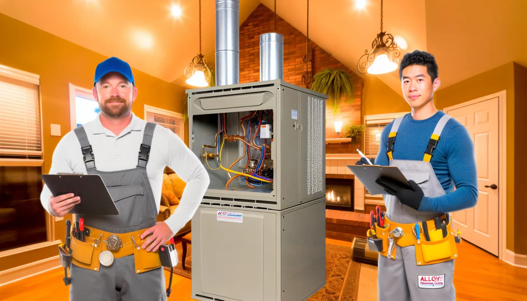 Technician inspecting a furnace for carbon monoxide safety