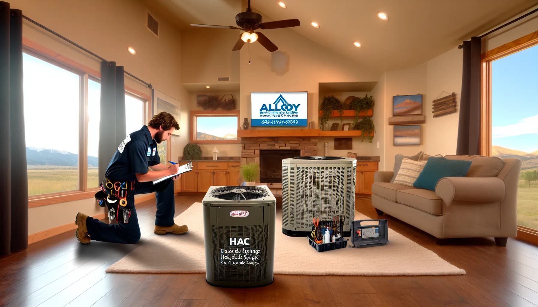 HVAC technician installing a new air conditioning unit in Colorado Springs home