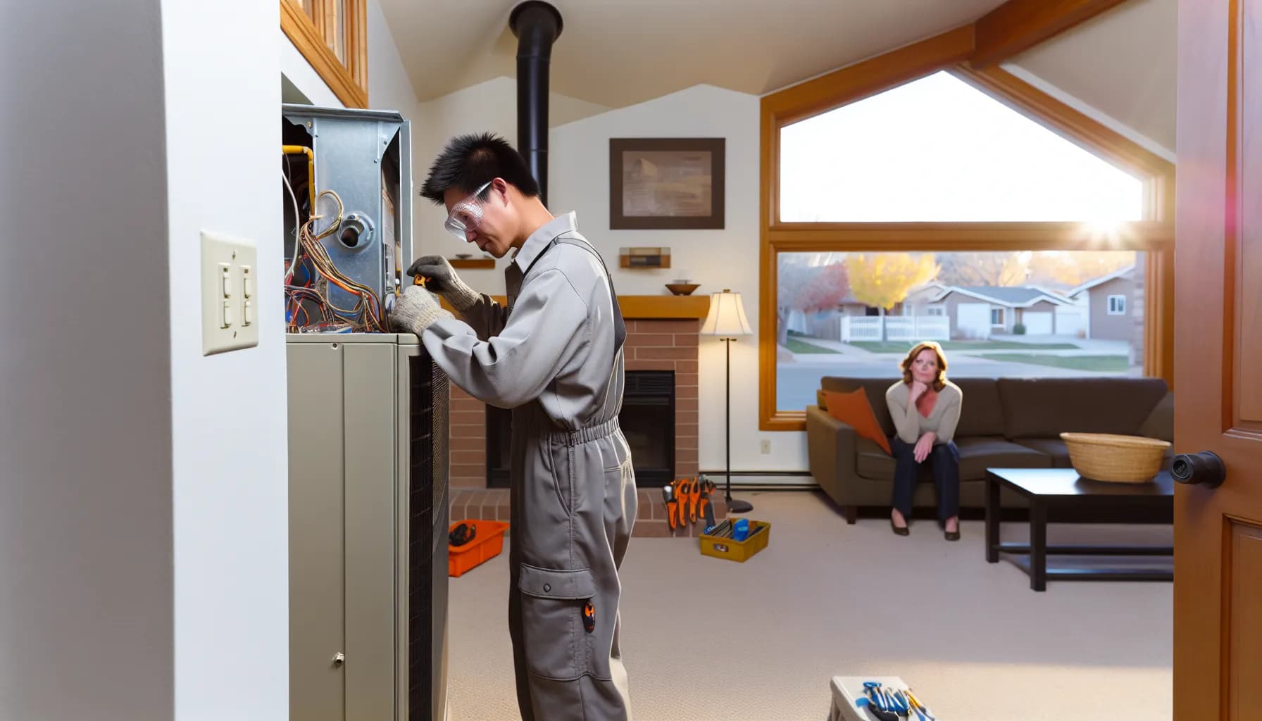 Technician performing HVAC repair in Colorado home