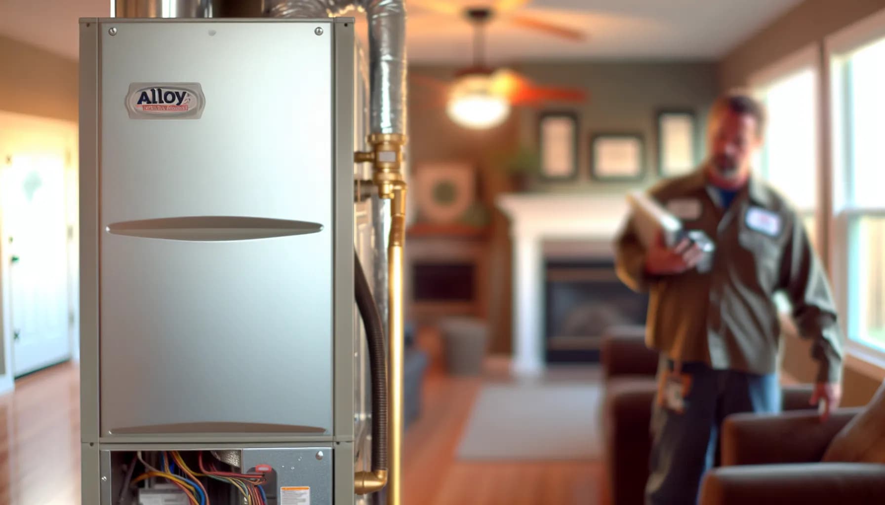 Technician inspecting a furnace for carbon monoxide leaks in a Colorado home