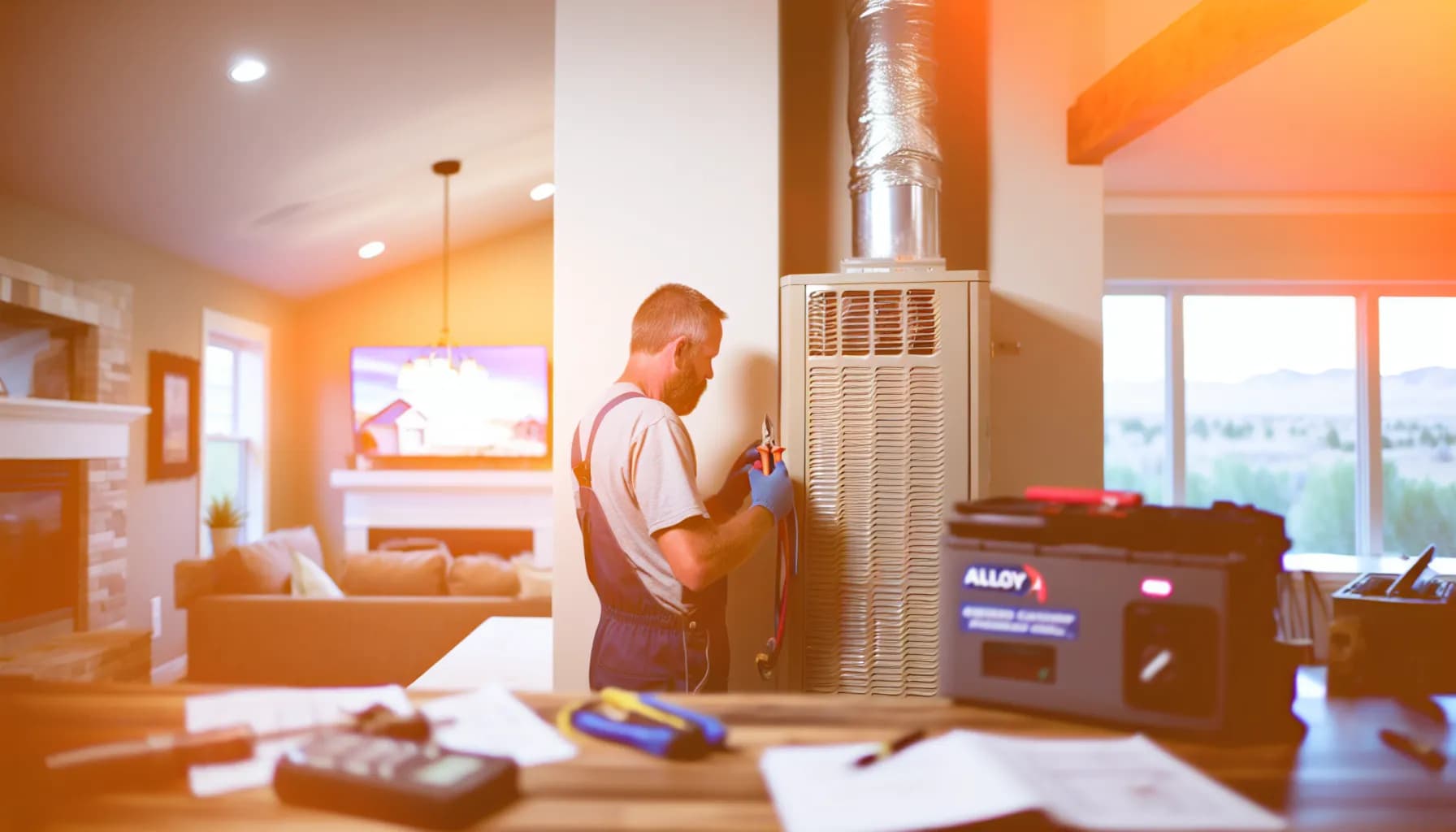 Technician performing HVAC maintenance in Colorado Springs home