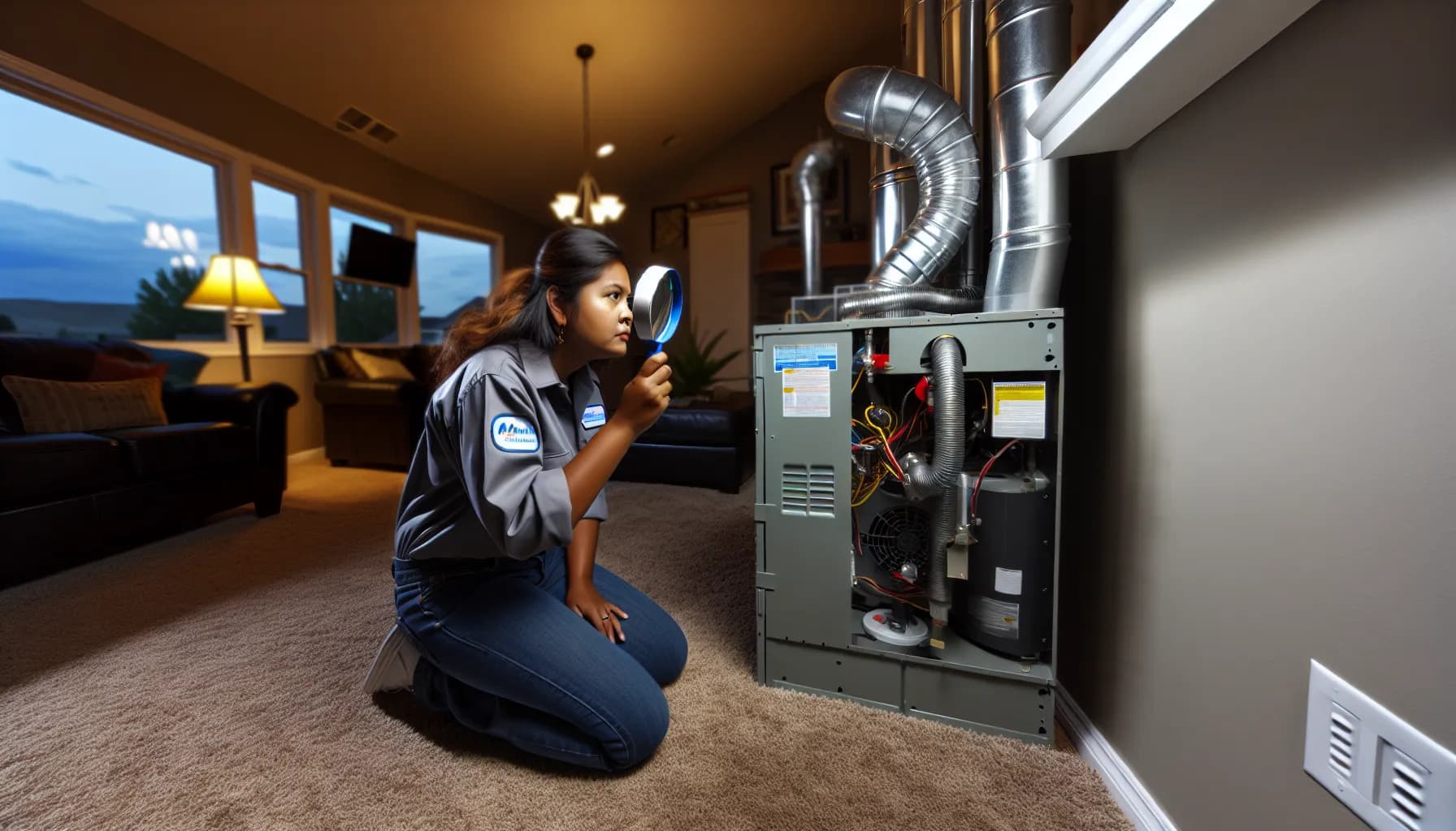 Technician checking furnace for carbon monoxide leaks in Colorado home