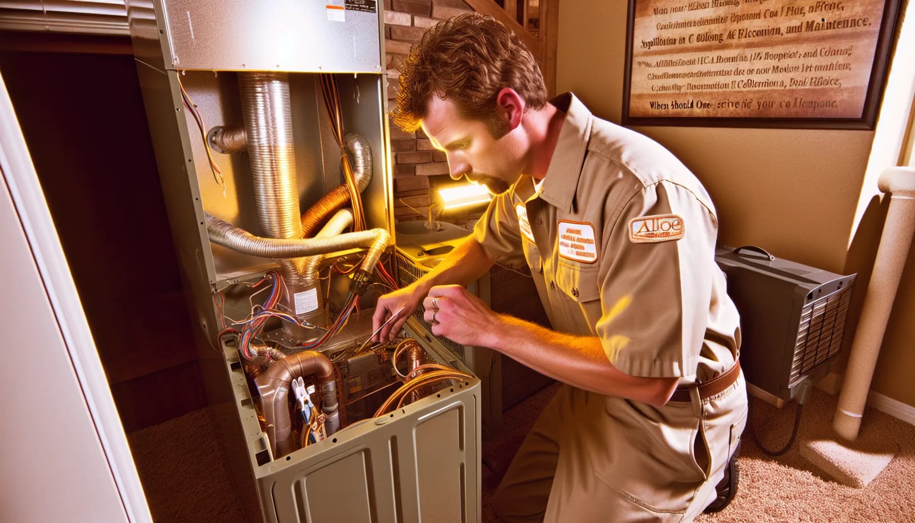 Technician performing HVAC maintenance in a Colorado home