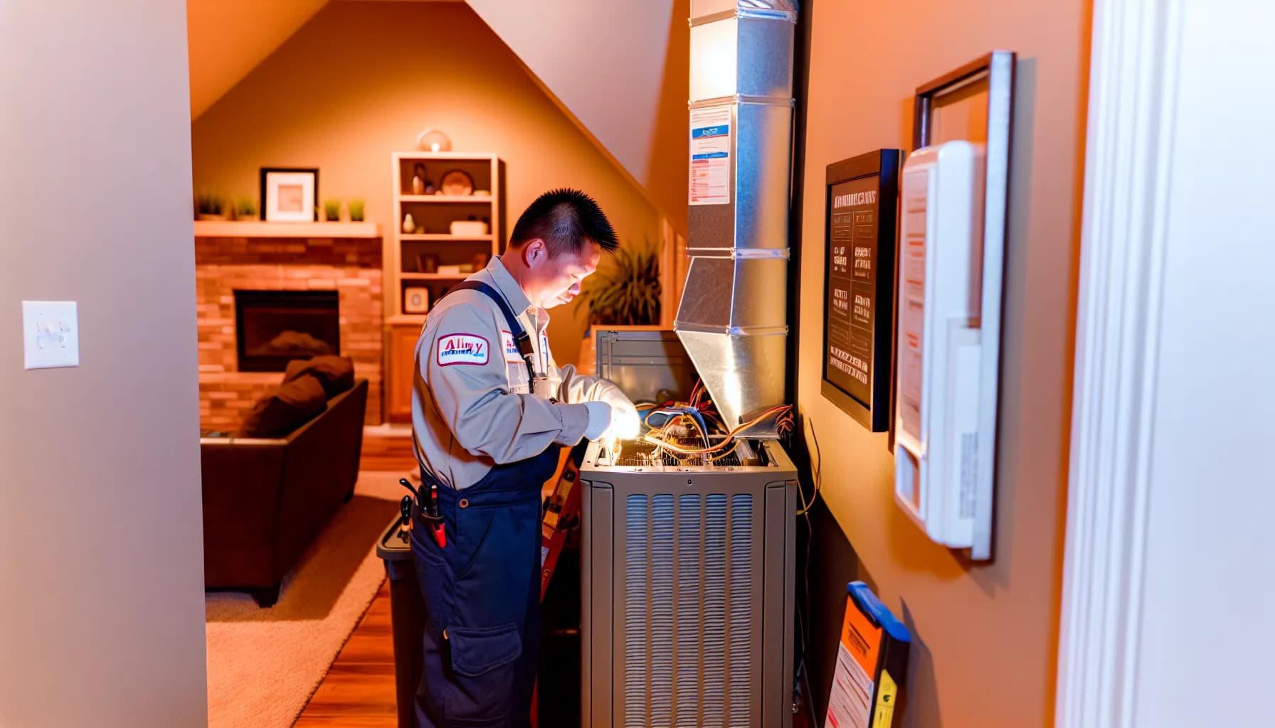 Technician servicing HVAC system in Colorado home