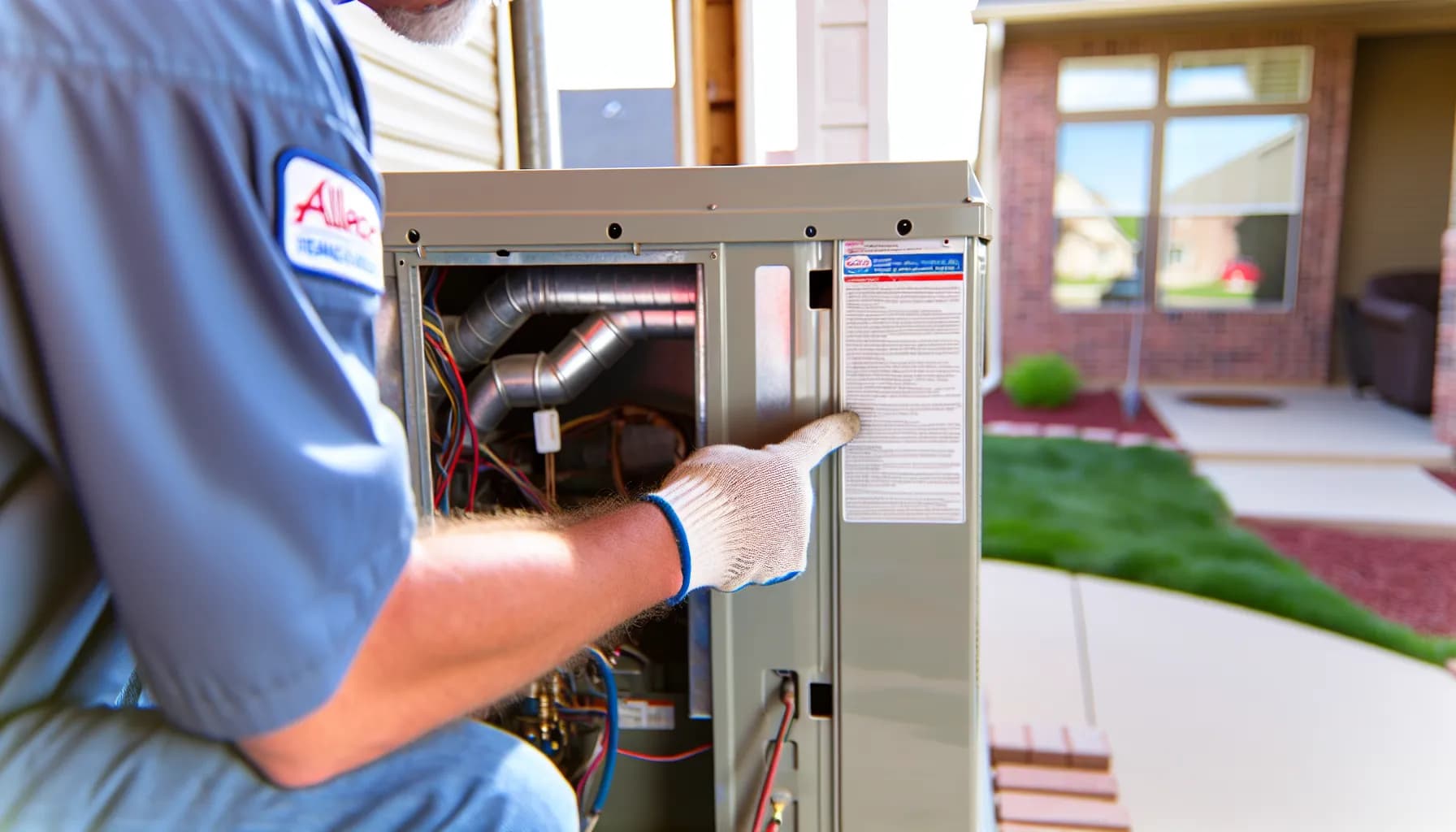 Technician inspecting air conditioner for warm air issues