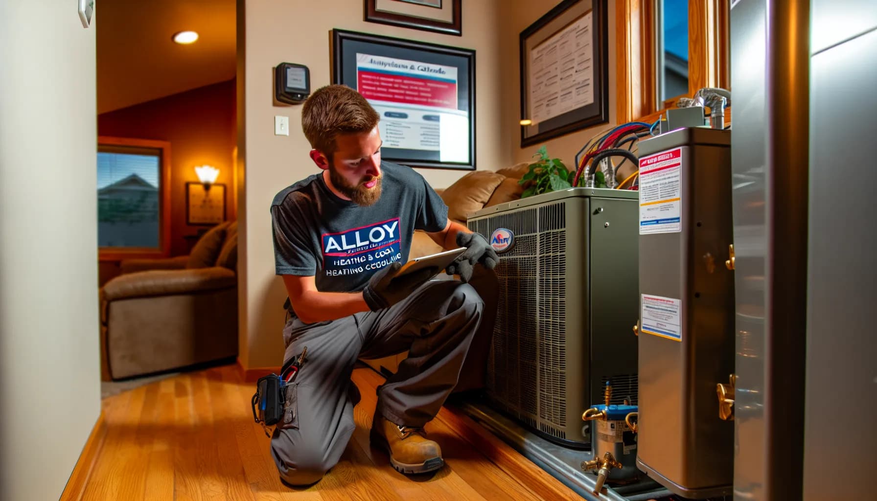 Technician performing HVAC maintenance in Colorado home