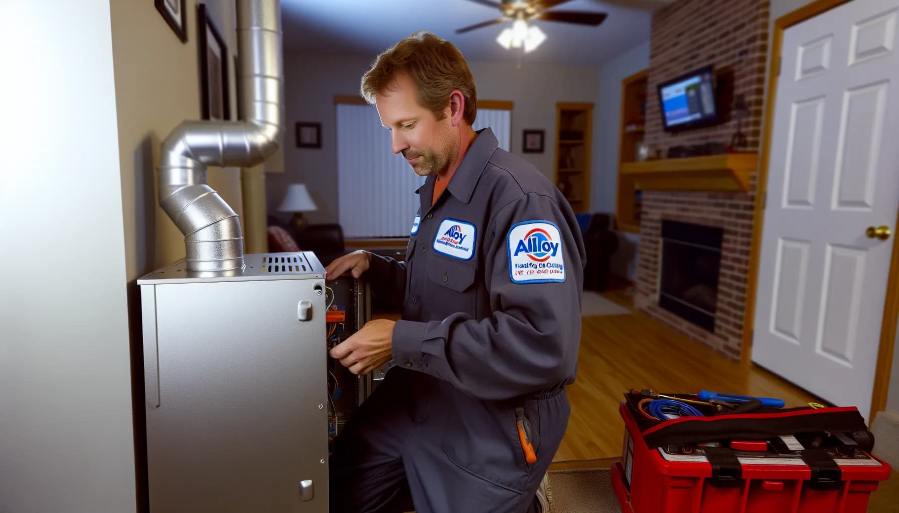 Technician performing HVAC repair in Colorado Springs home