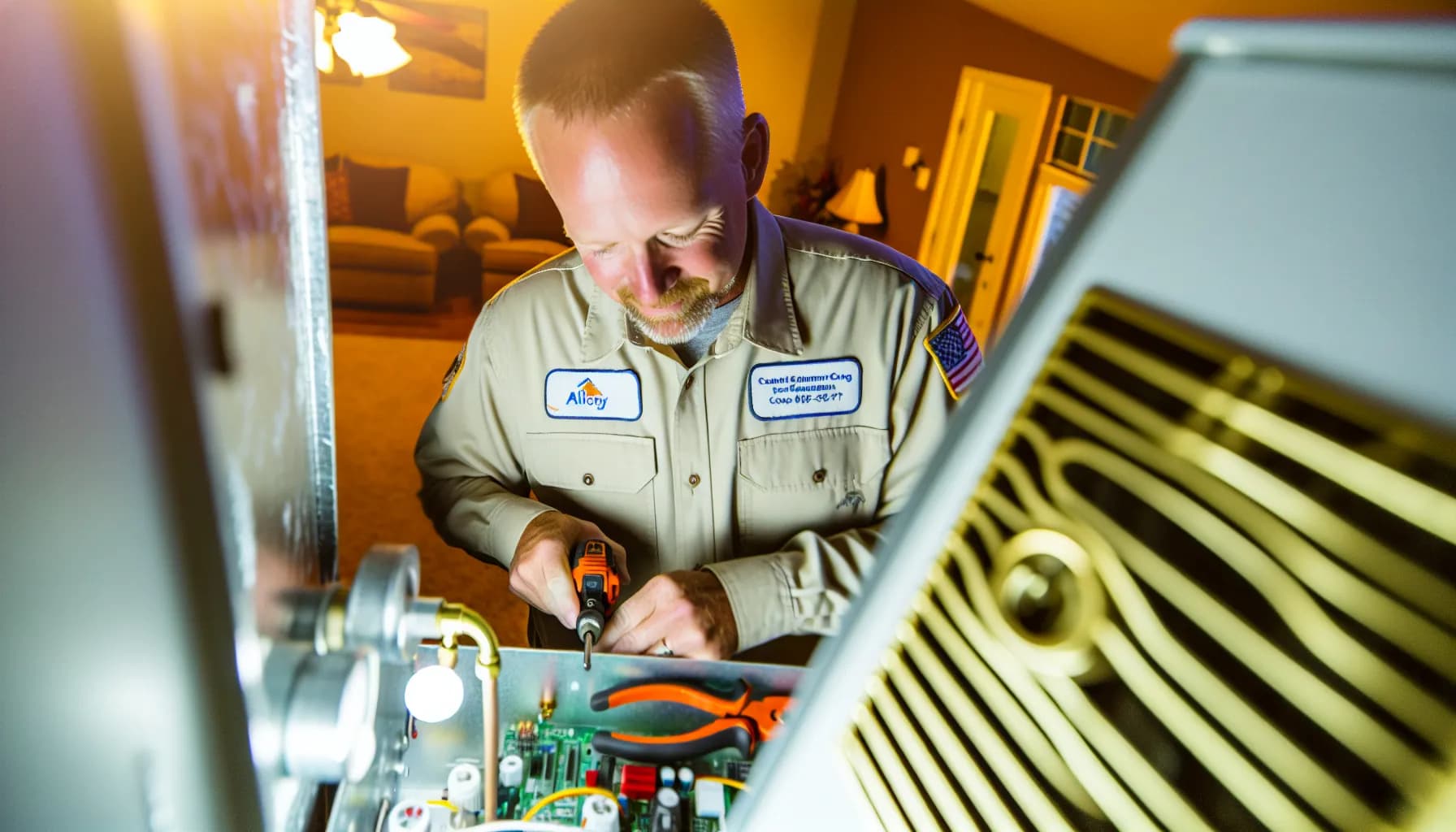 Technician troubleshooting HVAC system in Colorado home