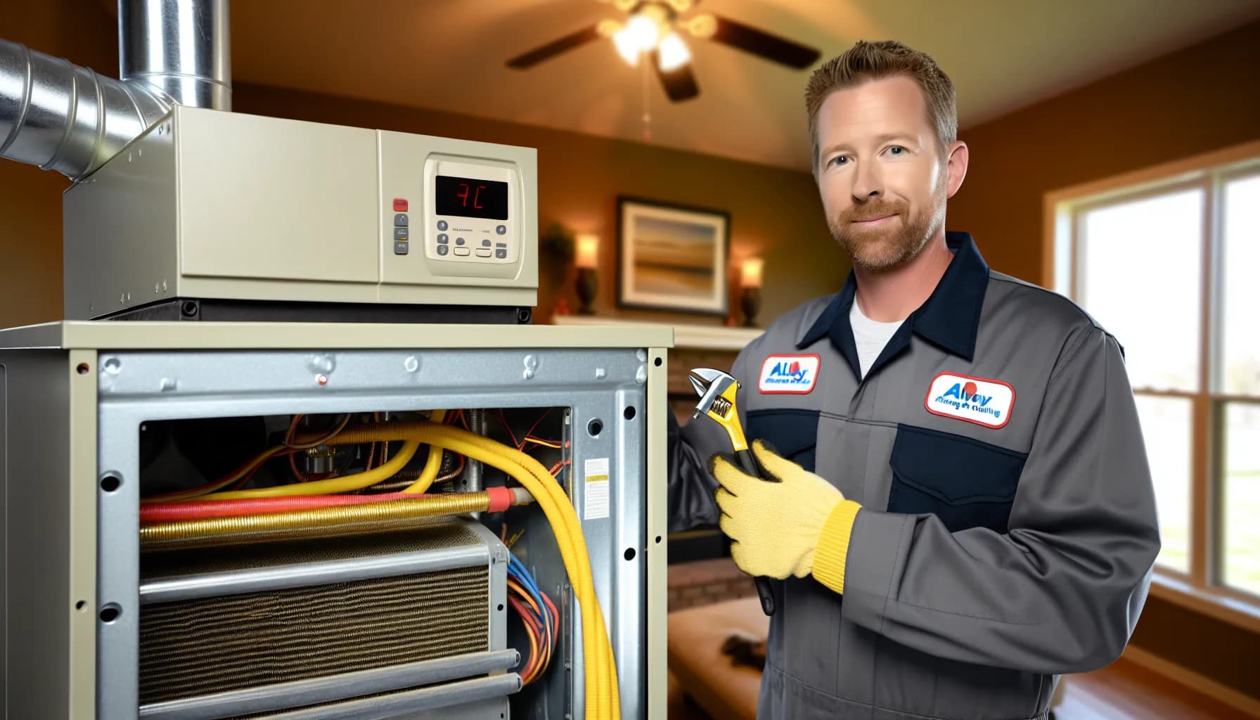 Technician inspecting a furnace in a Colorado home