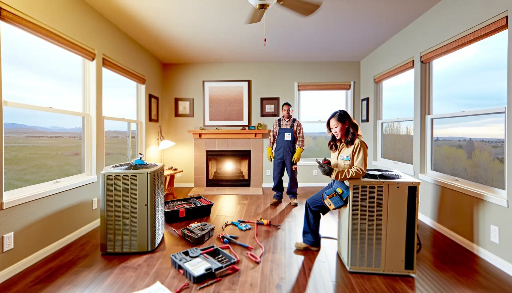 HVAC technician troubleshooting a central heating system