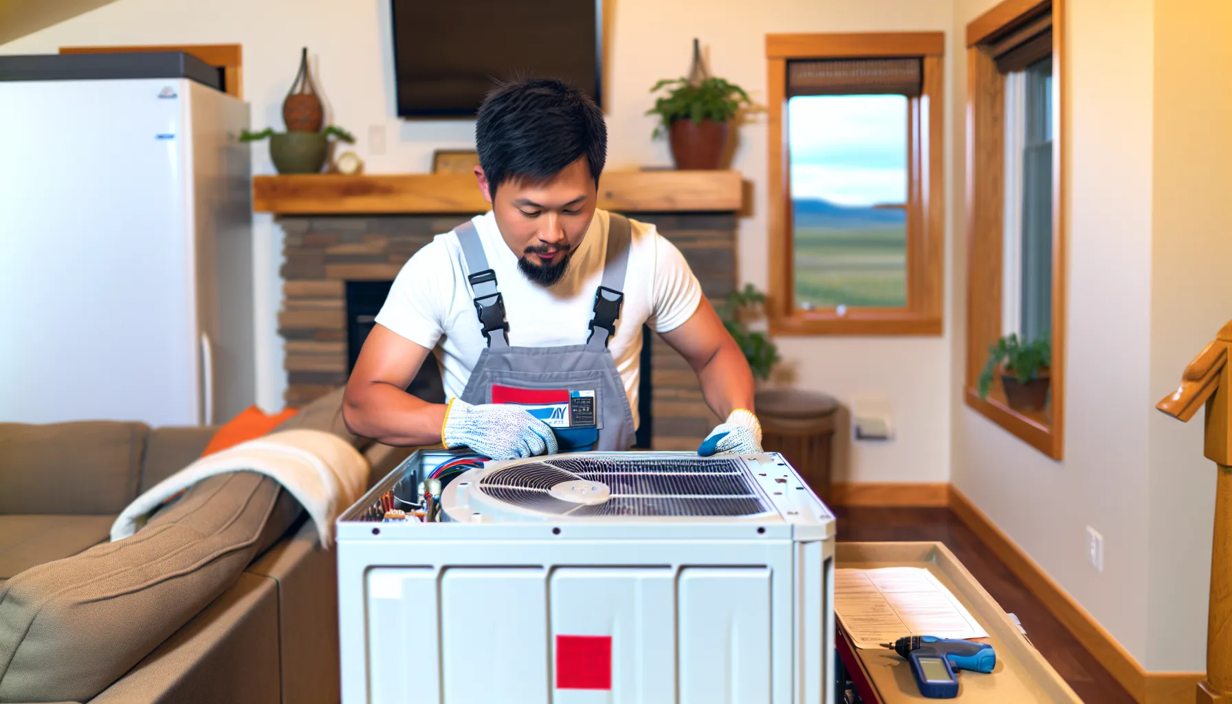 Technician optimizing residential HVAC system in Colorado home