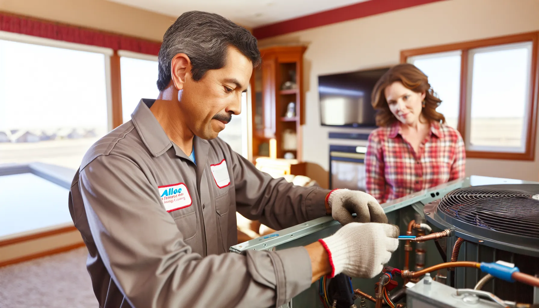Technician performing HVAC maintenance in Colorado home